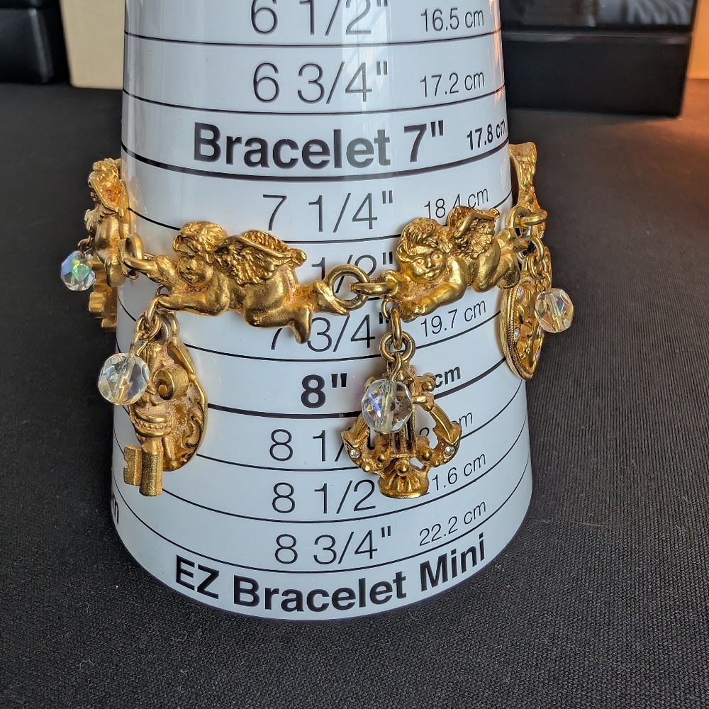 **RARE** Kirks Folly Cherub Panel Link Gold Vintage Collectable Charm Bracelet - Picture 9 of 12